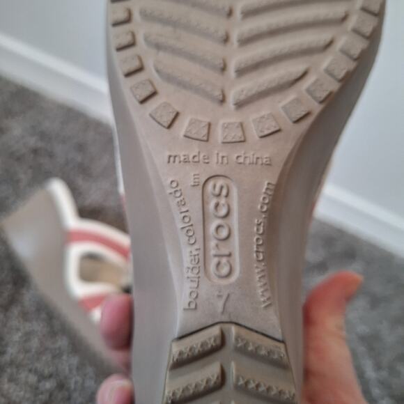 Crocs Shima women's 7 pink white strap wedge heel sandal slides - Picture 3 of 6